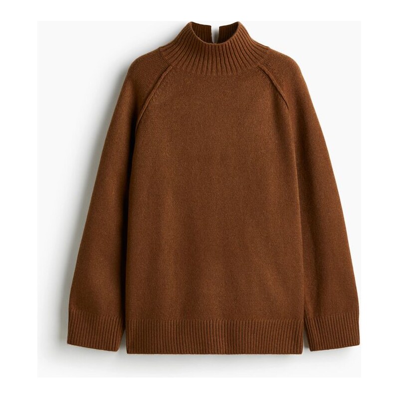 H&M - Oversized svetrs vysokým límcem - Hnědá