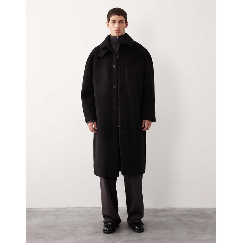 ASOS COLLECTIVE wool blend oversized overcoat in black - BLACK