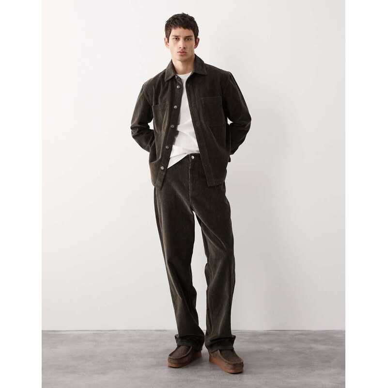 ASOS COLLECTIVE straight fit cord co-ord trouser in brown -
