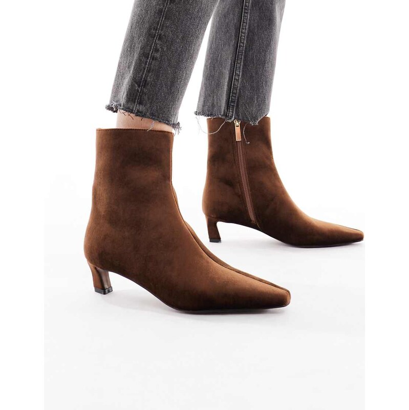 Schuh kitten heel mid ankle boots in brown velvet