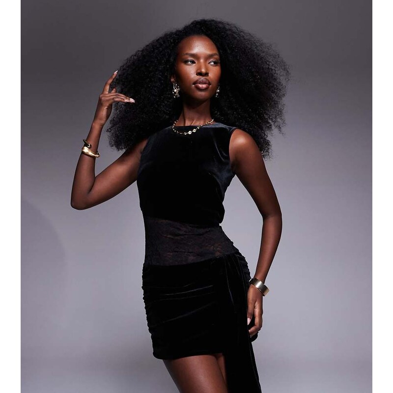 The Frolic exclusive velvet and lace sleeveless drape detail