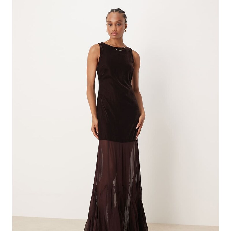 ASOS Tall ASOS DESIGN Tall drop waist velvet maxi dress with sheer 115514360