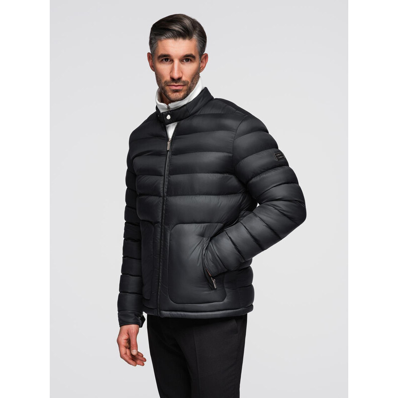 Ombre Mens quilted classic jacket with stand-up collar - black
