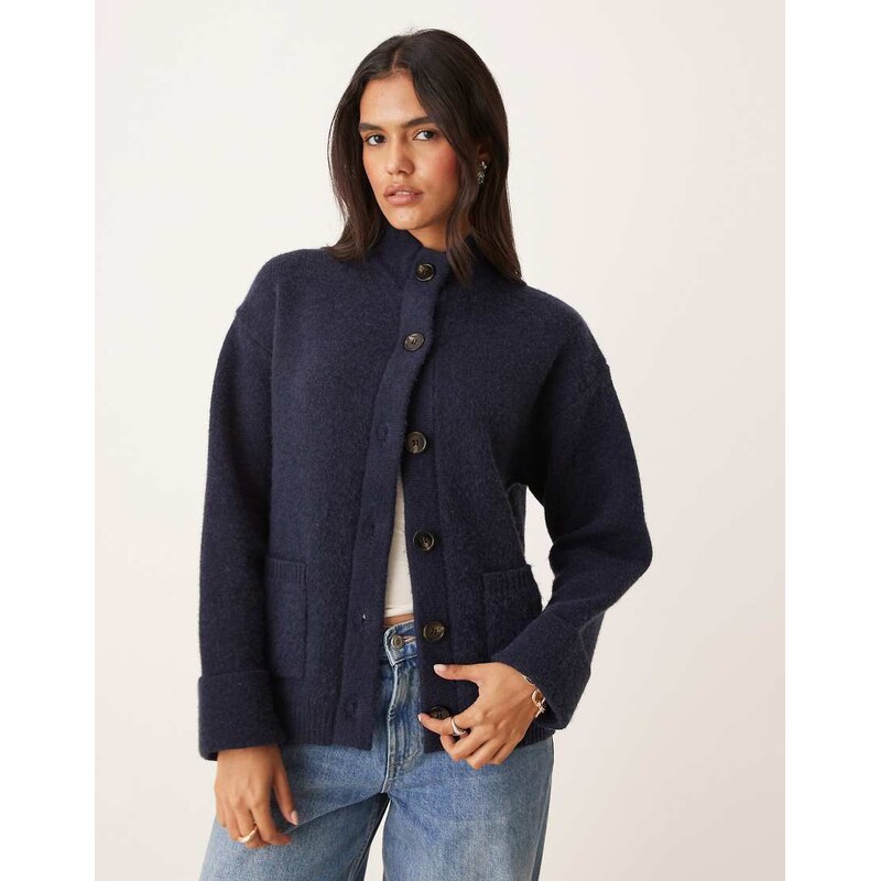 Pretty Lavish high neck knit cardigan in navy 109440821