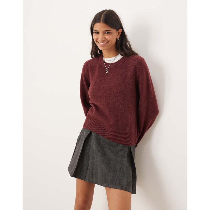 Abercrombie & Fitch crew neck jumper in burgundy-Red 109440843