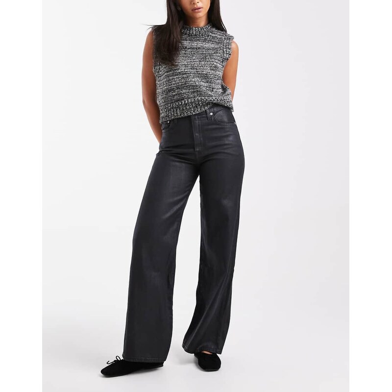 Levis Ribcage wide leg jeans in coated black
