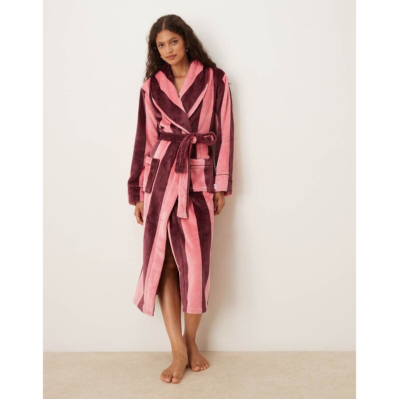 Chelsea Peers Fleece robe in multi stripe print-Pink 109436274