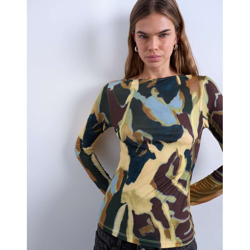 Topshop microfibre abstract print top in multi-Yellow 109436285