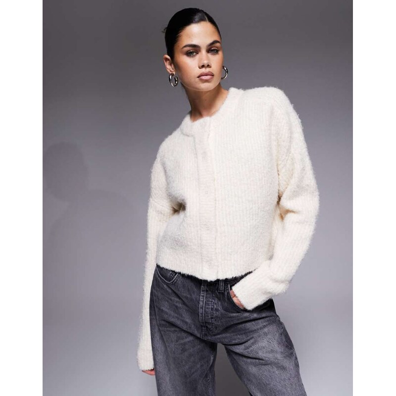 Aria Cove boucle knit button through cardigan in cream-White 109436341