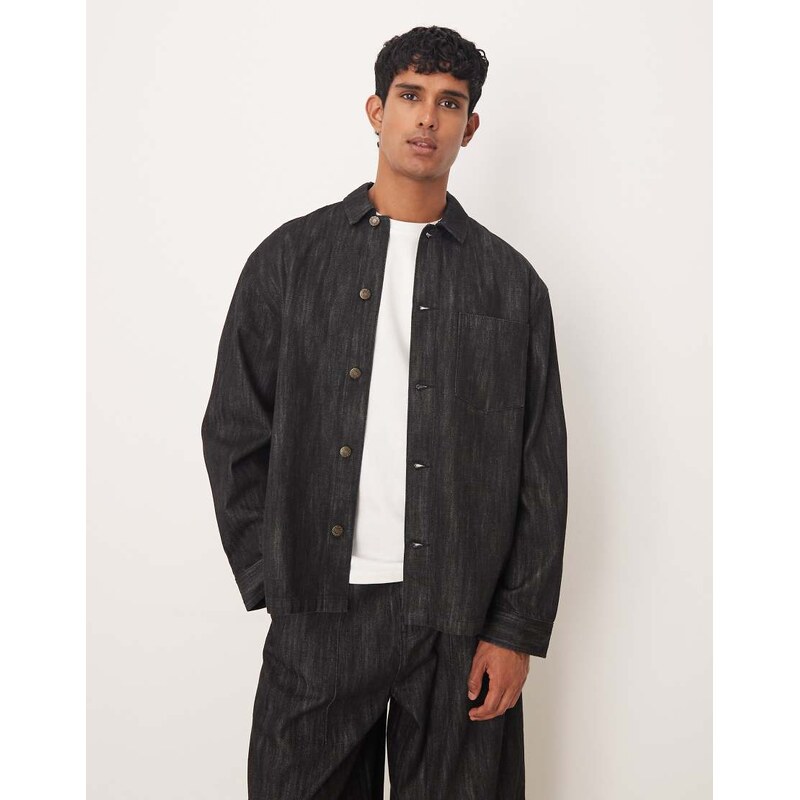 ASOS DESIGN co-ord boxy denim overshirt in rinse washed black