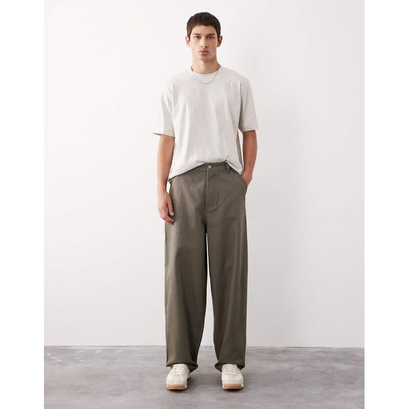 ASOS COLLECTIVE tapered barrel trouser in khaki - KHAKI-Green