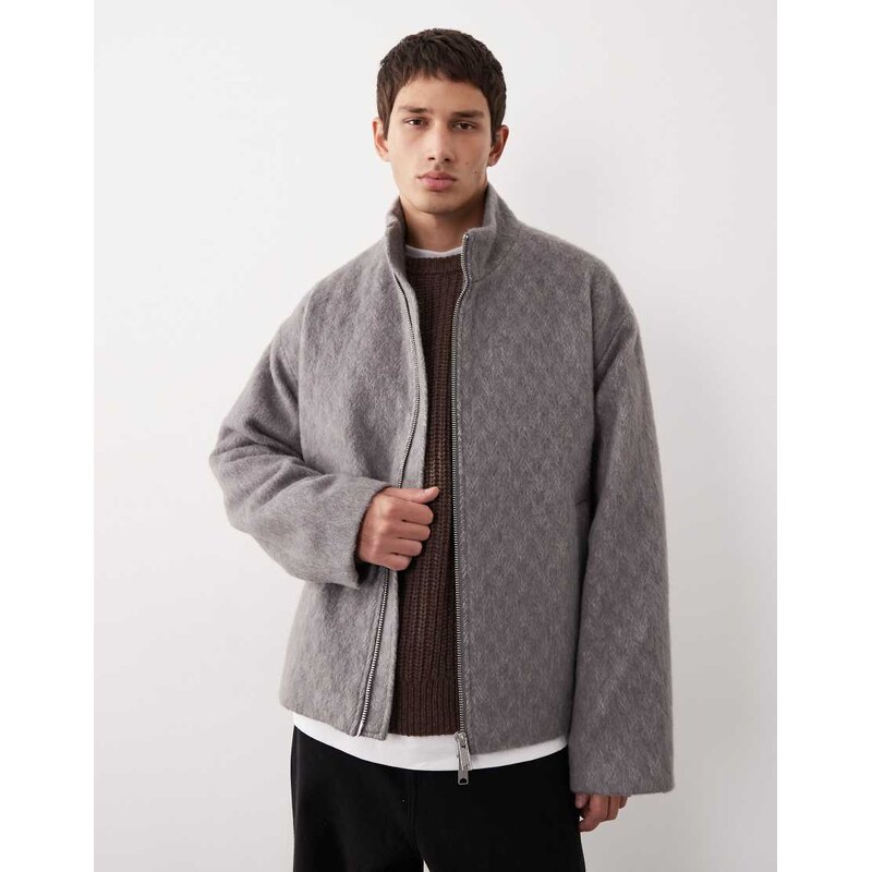 ASOS COLLECTIVE oversized wool blend coach jacket in grey - GREY