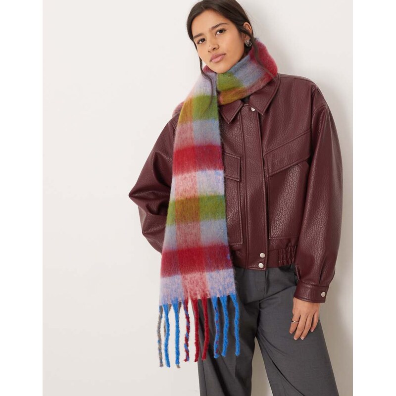 ASOS DESIGN woven scarf with bright multi check design 109436394