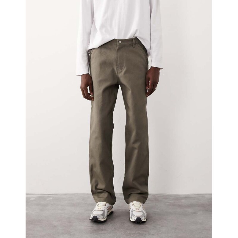 ASOS COLLECTIVE straight fit carpenter trousers in khaki - KHAKI
