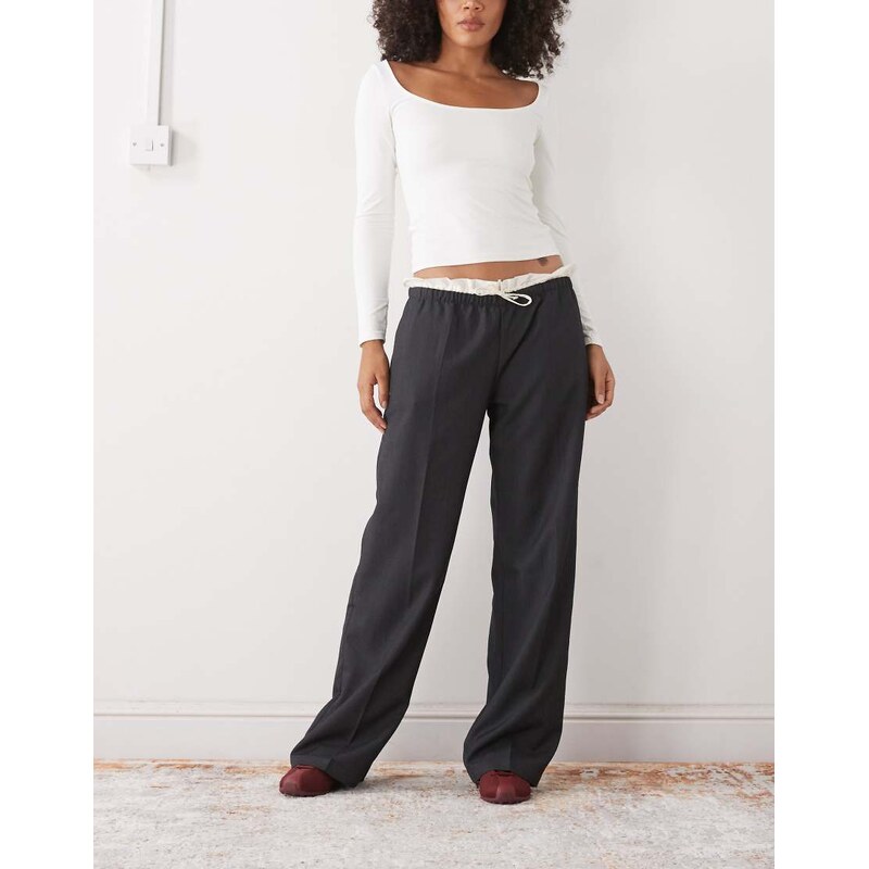 Monki pull on tailored trousers with cotton waistband detail in
