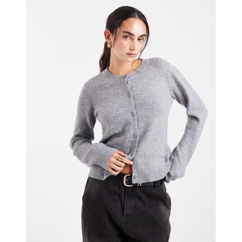 Pieces knitted cardigan in medium grey melange