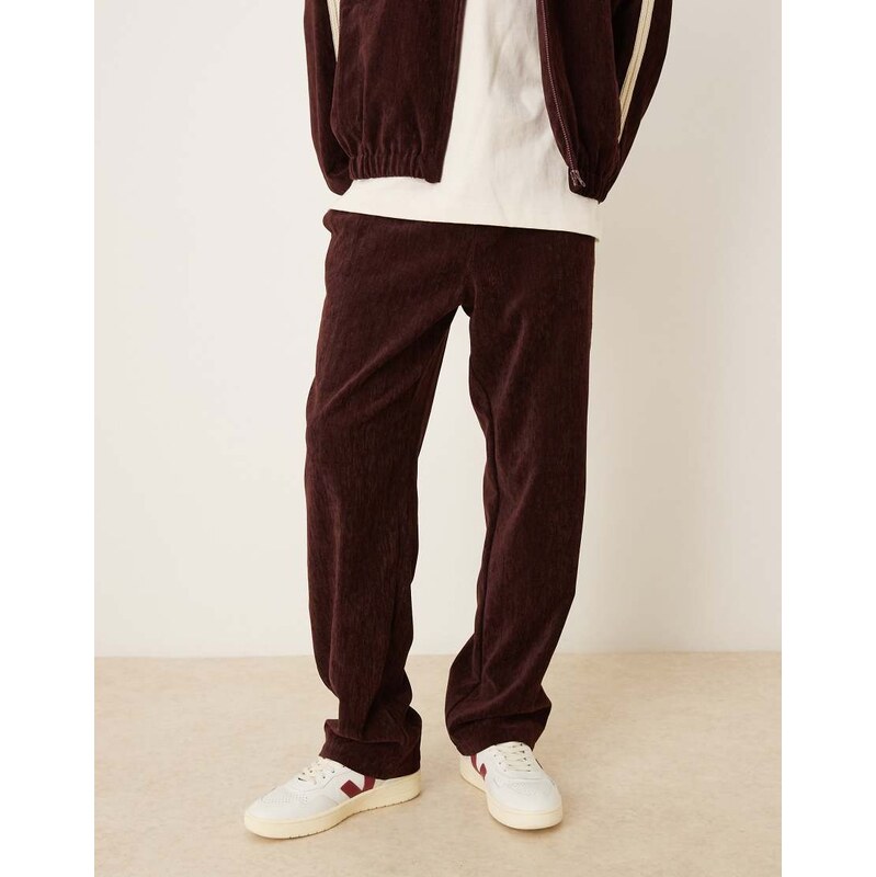 ASOS DESIGN co-ord baggy pull on trousers in burgundy with side
