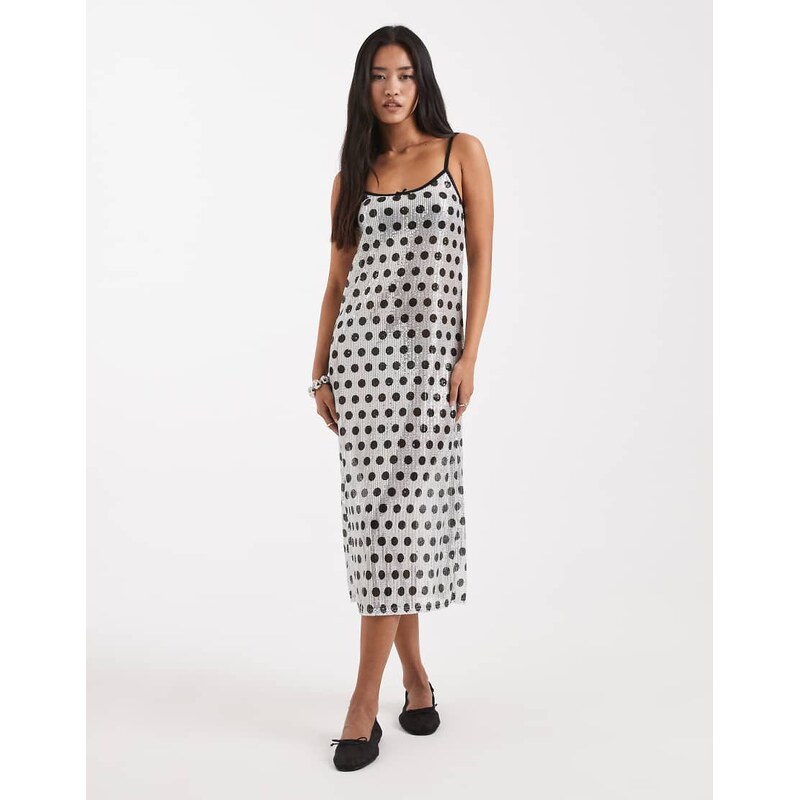 COLLUSION sheer sequin polka dot awkward length strappy dress-Multi 109436511