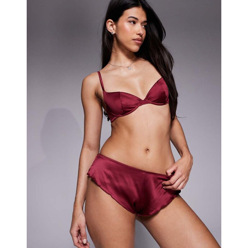 ASOS DESIGN Brooke clean satin french knicker in burgundy-Red 109594571