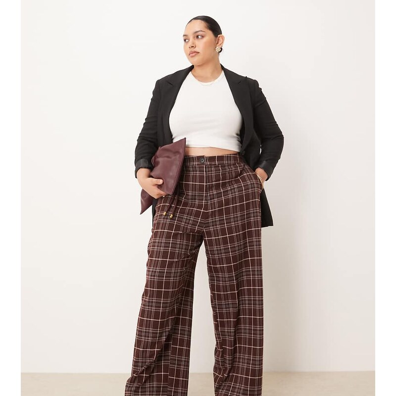 ASOS DESIGN Curve tailored relaxed straight leg trousers in burgundy 115711531