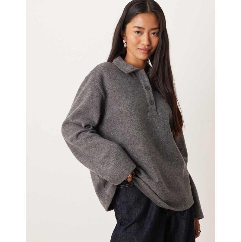 ASOS DESIGN supersoft rugby oversized top co ord in grey-Brown