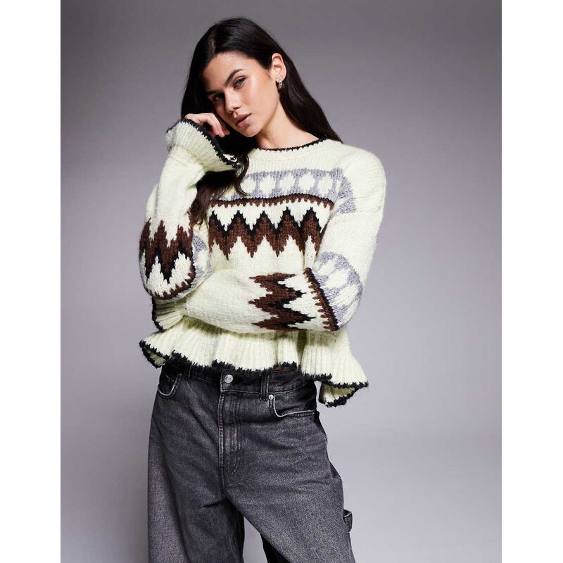 River Island fairisle jumper in light green 109436582