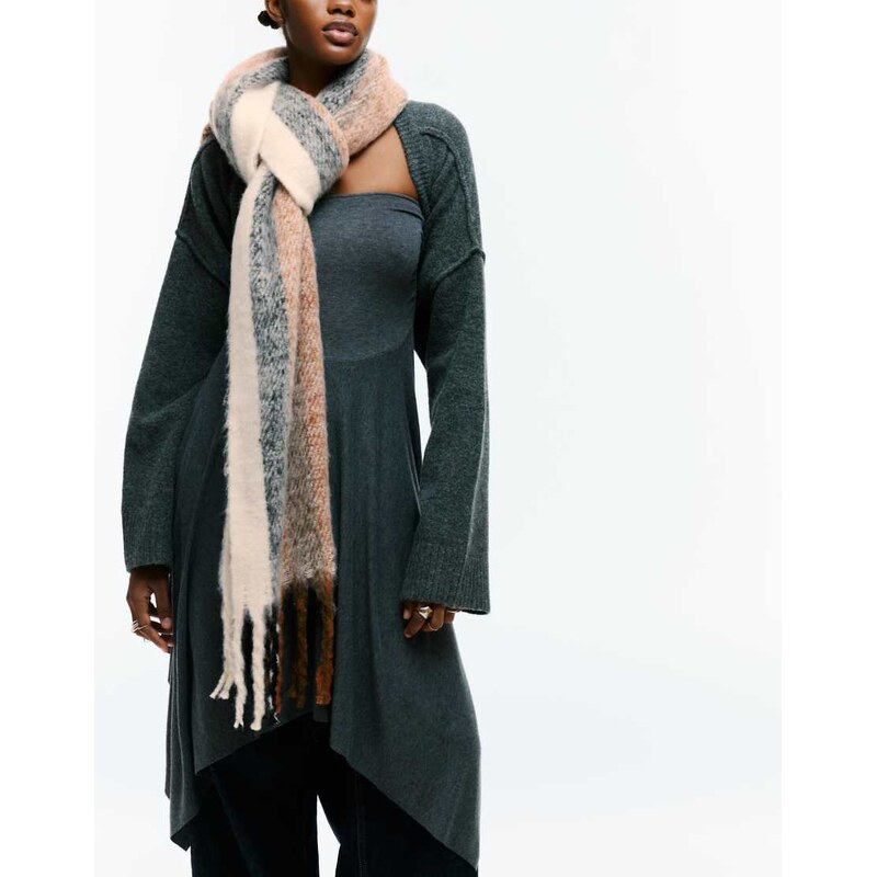Pull&Bear Striped soft touch scarf with fringing in russet-Orange 109436598