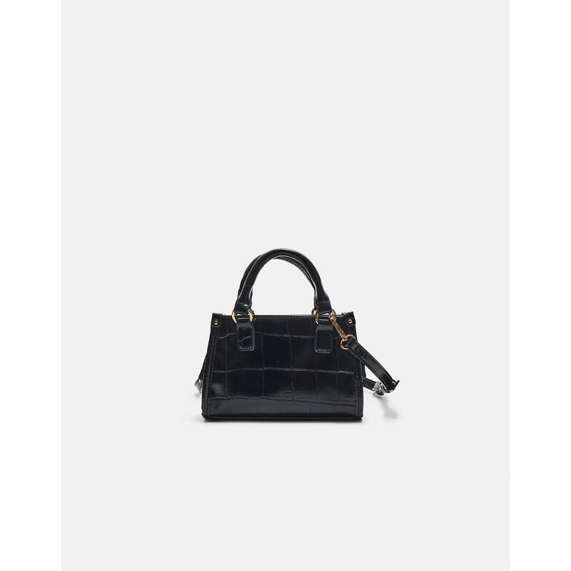 Stradivarius Mock croc mini tote bag in black 109436604