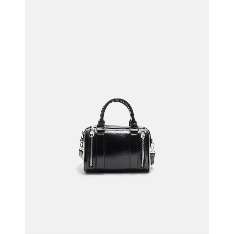 Stradivarius Leather effect bag with zips in black 109436634