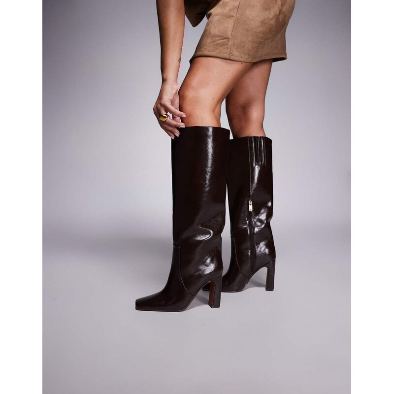 River Island chisel toe high leg boots in dark brown 109436652