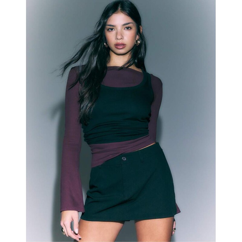 Stradivarius D62 mini skort in black 109436678