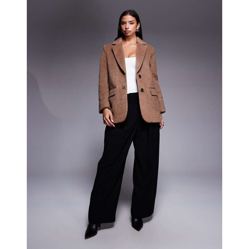River Island brushed faux wool blazer in light brown 109440887