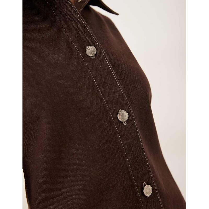 ASOS DESIGN fitted denim shirt dress with long sleeve in brown