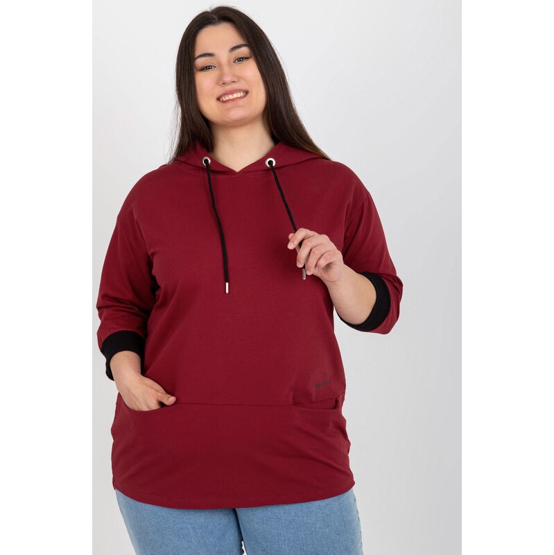 MladaModa Oversize mikina s kapucí a kapsami model 24154 vínová