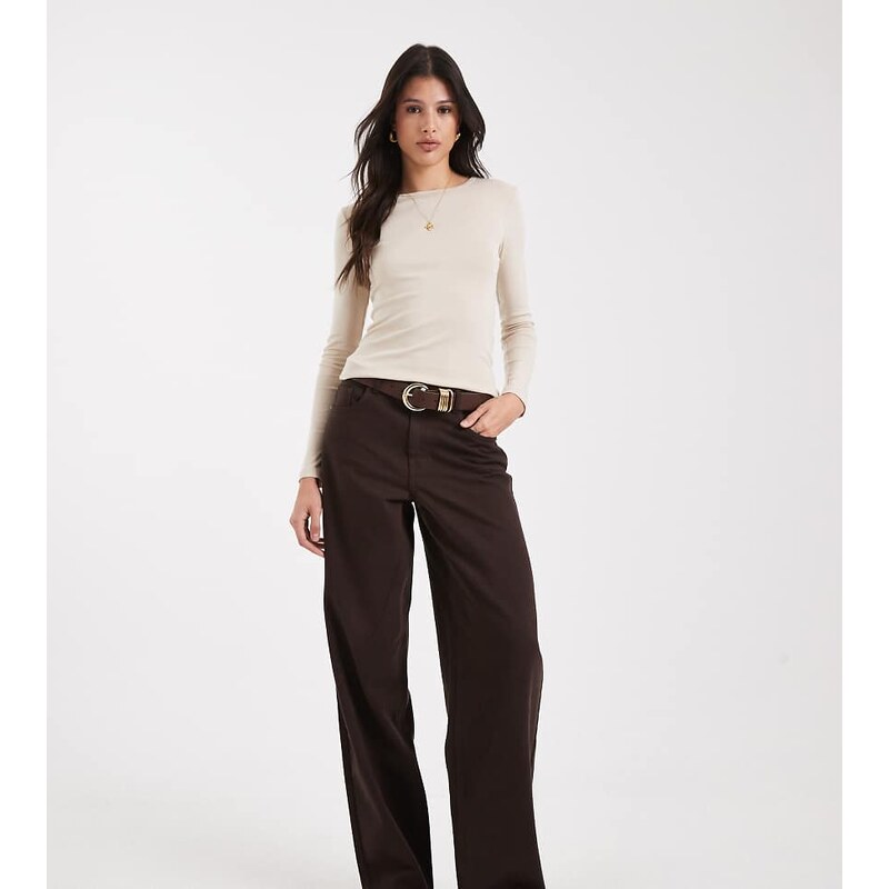 ONLY Tall high waist barrel jeans in brown