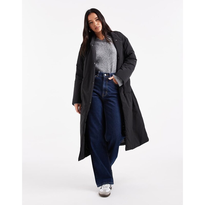 ONLY tie waist longline coat in black 110852463