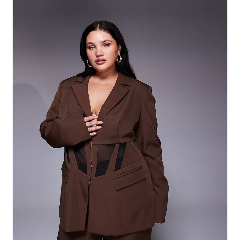 ASOS LUXE Curve co-ord cinched waist blazer with contrast