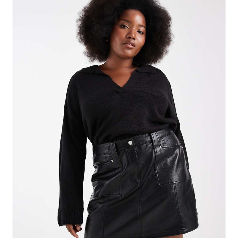 Renee Studio Plus exclusive leather look seam detail pocket front mini 111133598