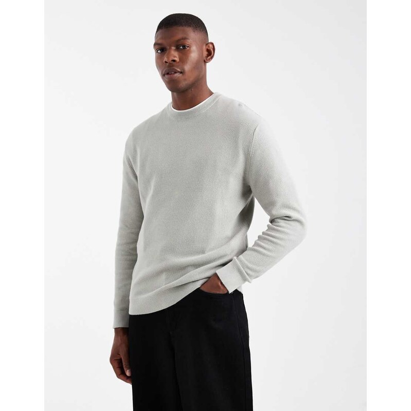 ONLY & SONS regular fit waffle knit jumper in light grey