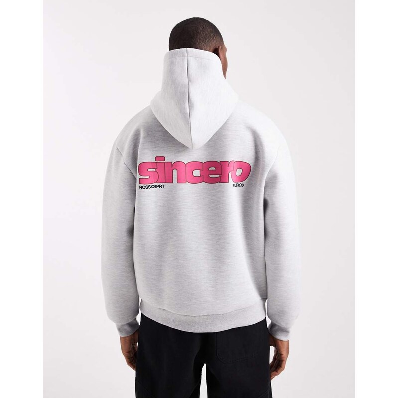 ASOS DESIGN relaxed fit hoodie with print in grey marl in scuba