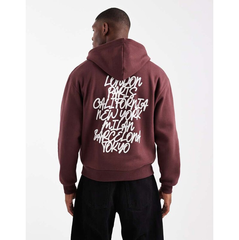 ASOS DESIGN relaxed boxy hoodie with graffiti print in brown