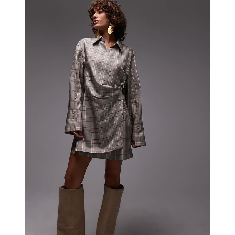 & Other Stories mini shirt dress with ruche wrap front in grey stripe 109437690