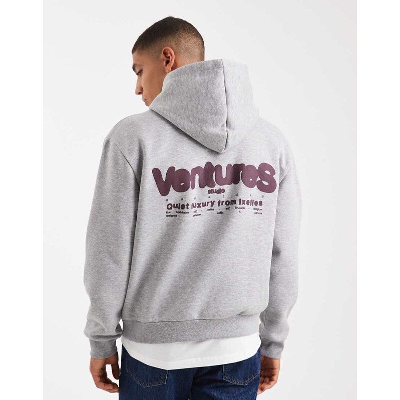 ASOS DESIGN relaxed boxy hoodie with puff print in grey marl