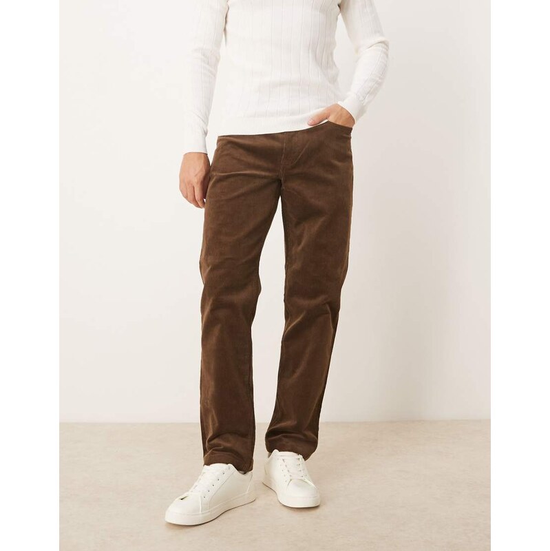 Mango slim fit cord trousers in brown-Black