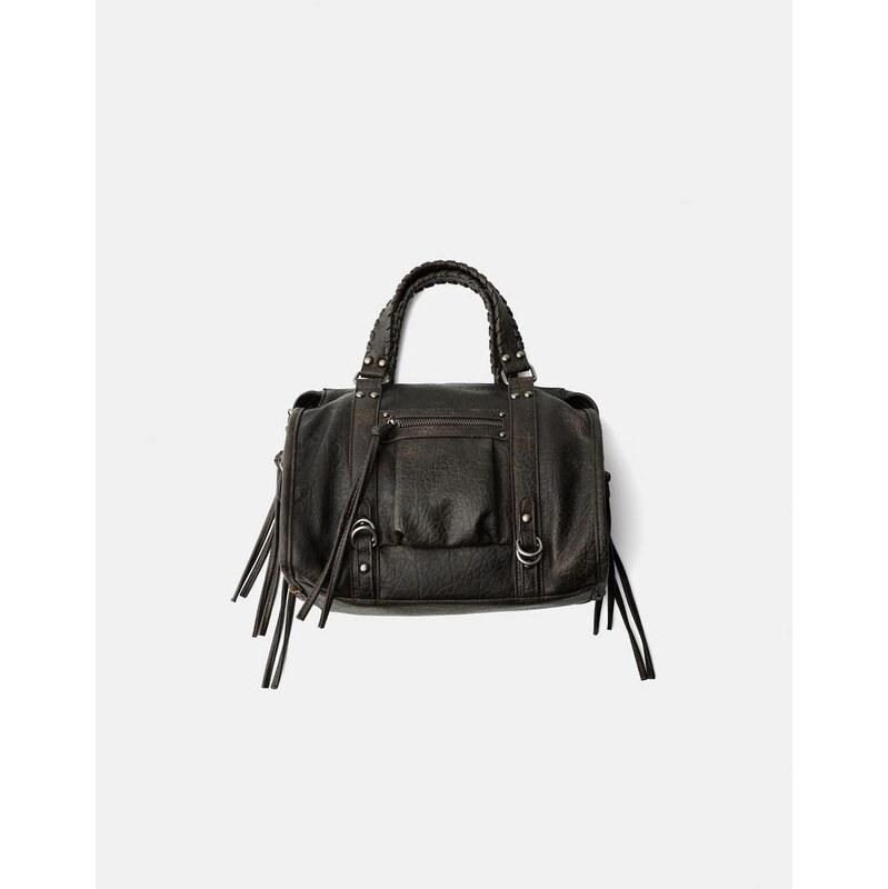 Bershka Worn-effect bowling bag with straps in black