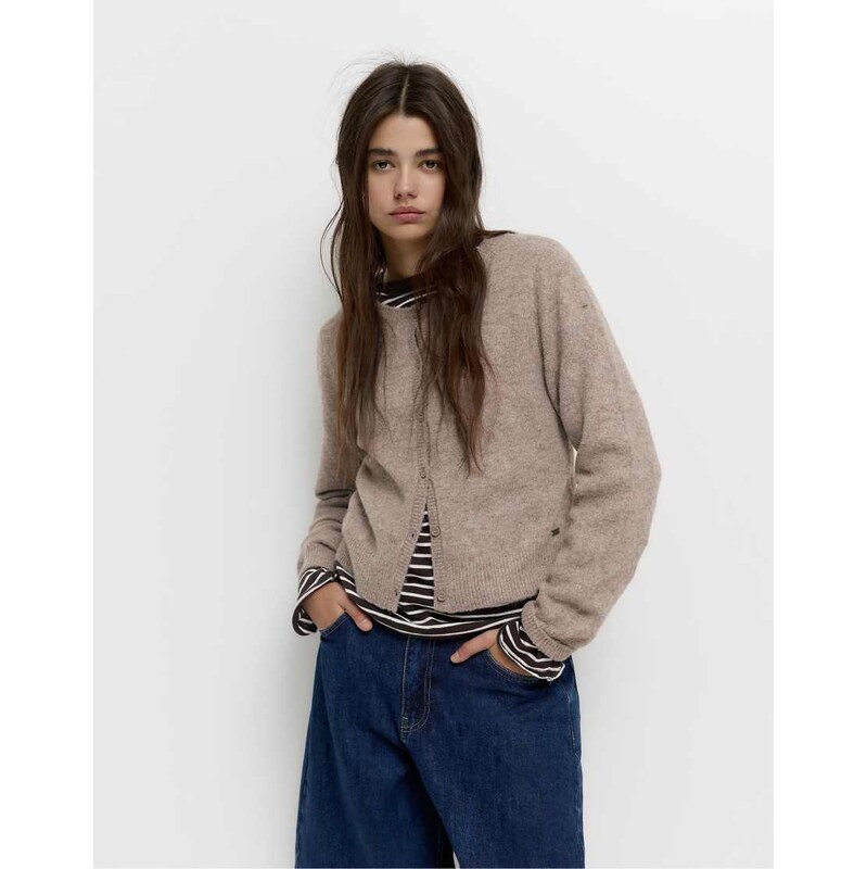 Pull&Bear Button-up knit cardigan in ochre-Brown 109437761