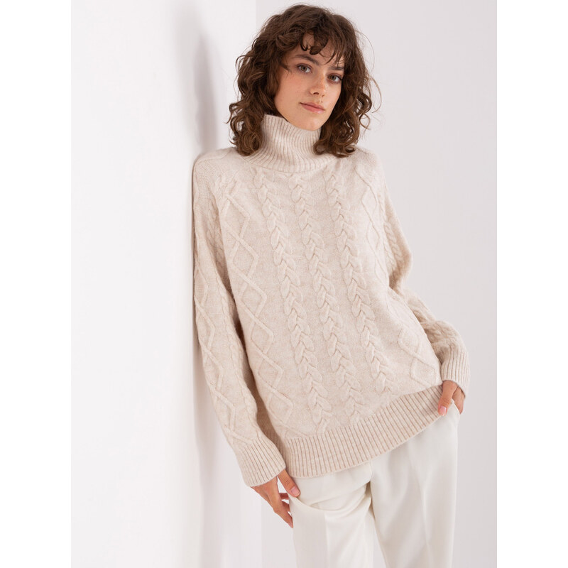 ITALY MODA Smetanový rolák s copánkovým vzorem --light beige Smetanová 109438500