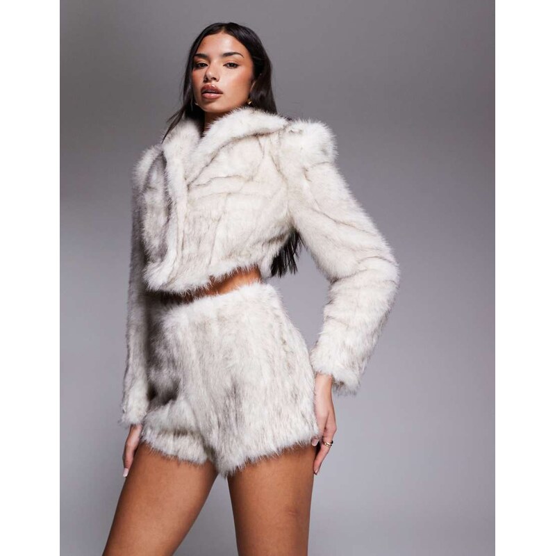 ASOS LUXE co-ord faux fur hot pant in natural-Neutral