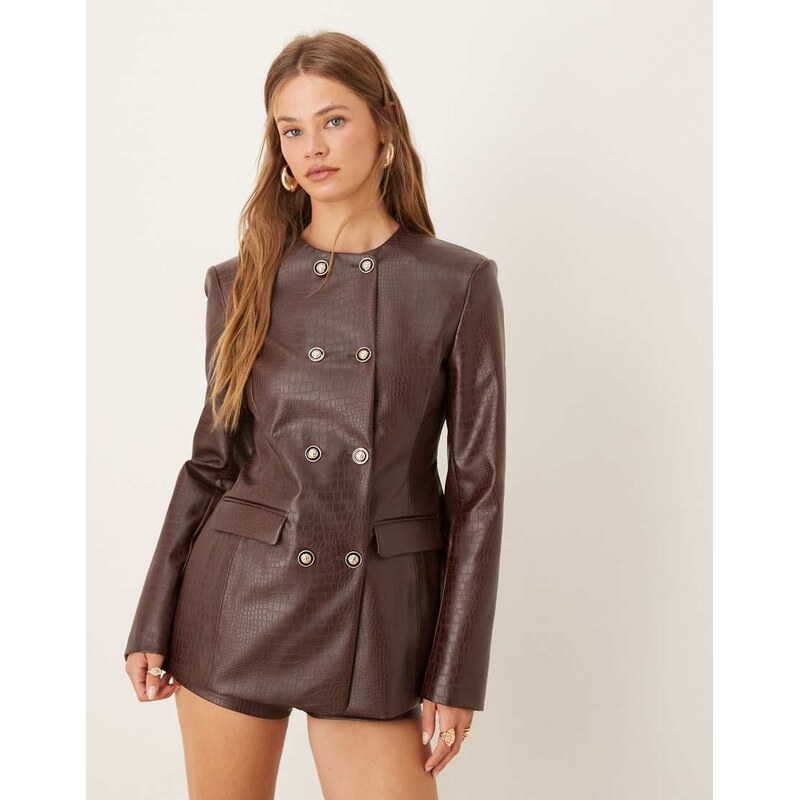 ASOS DESIGN high neck double breasted blazer co-ord in croc pu