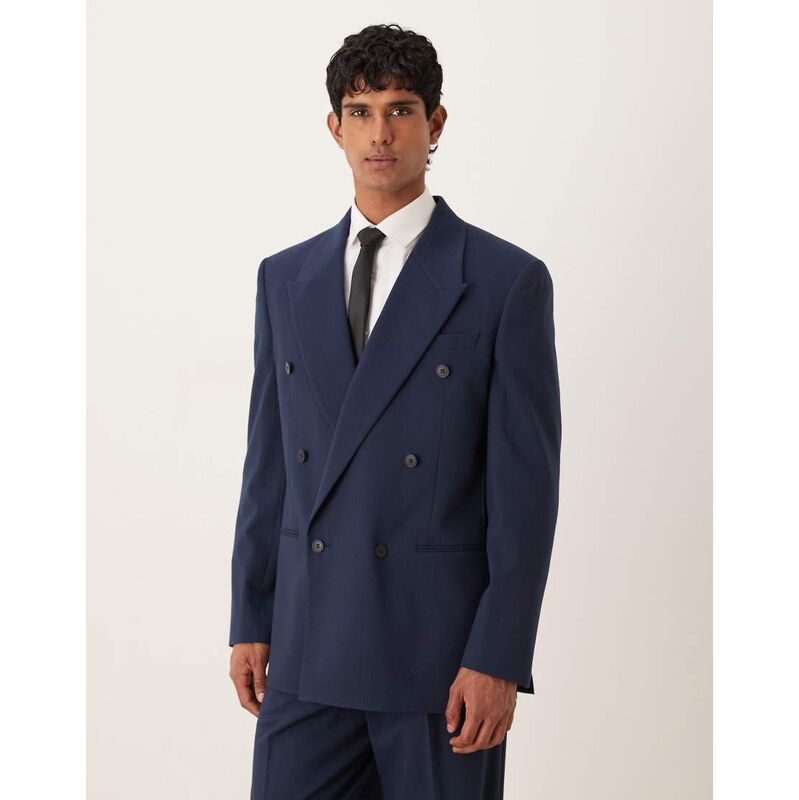 ASOS DESIGN double-breasted relaxed boxy suit jacket in navy